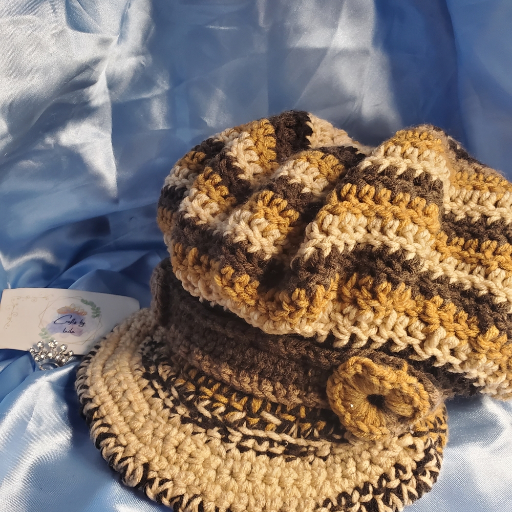 Crochet Striped Hat with Button Detail